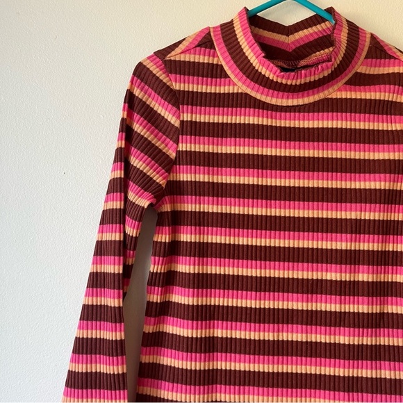 🌼 5/$25 Old Navy Girls 4T Striped Ribbed Mock Neck Long Sleeve Top NWT Retro - Picture 4 of 10